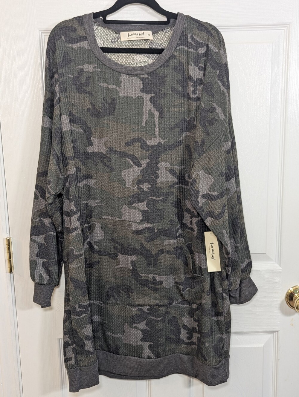 Three Bird Nest Salute Your Boho Camo Waffle Knit Tunic Dress M NWT